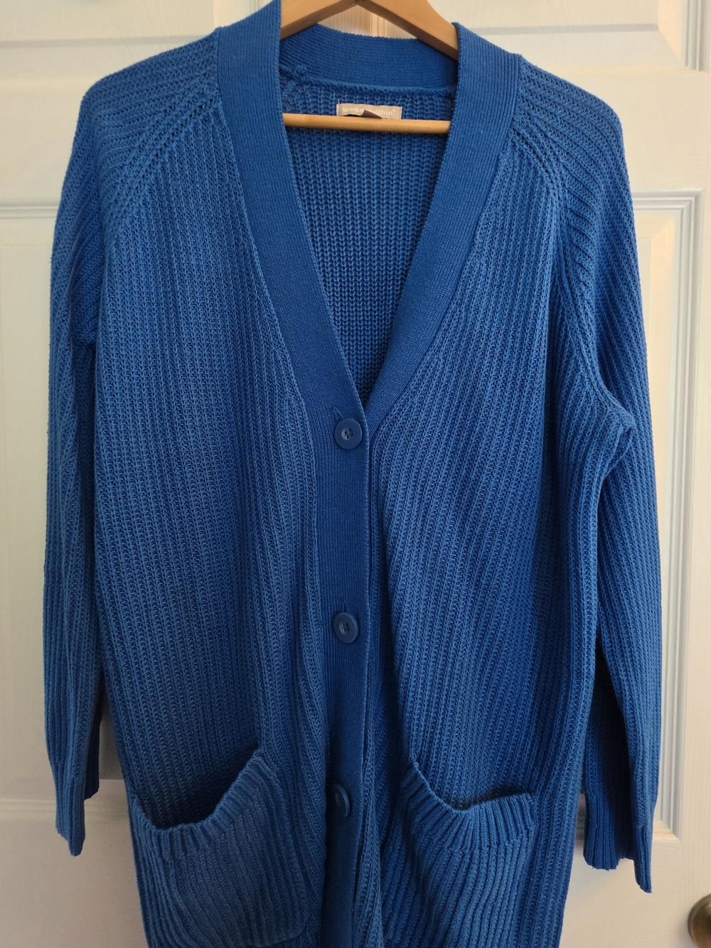 Woman Within Royal Blue Button-Front Knit Cardigan